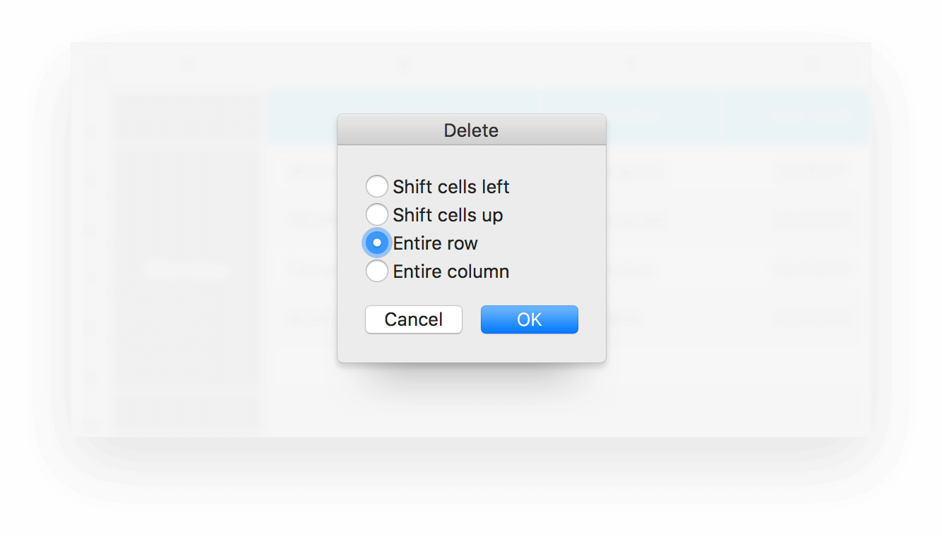 Deleting a row from the risk assessment Excel template